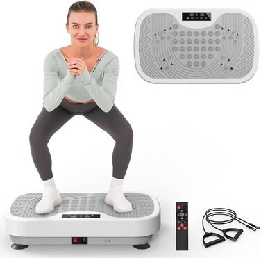 Платформа для вібраційного тренування JOROTO JV30 | Комплексне тренування вдома | 9 режимів вібрації | 99 рівнів інтенсивності | з еластичними стрічками та пультом дистанційного керування | Максимальне навантаження 150 кг | для схуднення та тонусу | Білий