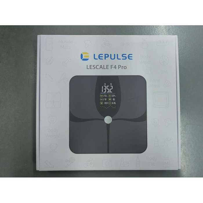 Розумна вага Lepulse F4 Pro з аналізом складу тіла, вимірюванням жиру та м'язової маси, 15 показників, велике дисплей, підключення до додатку, акумуляторна, чорна