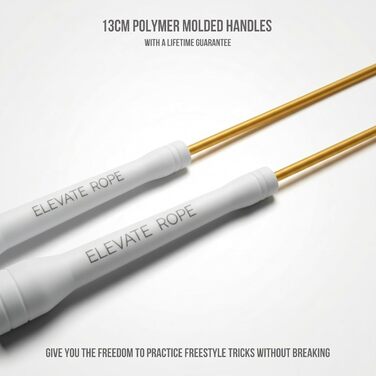 Професійна скакалка Elevate Speed Rope MAX з міцного ПВХ з нейлоновим сердечником, 5 мм, довжина до 3 м, золоті ручки