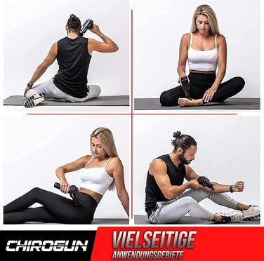 Масажер CHIROGUN® ONE - електричний масажний пістолет з 7 насадками, преміум масажер зі сталі з 6 рівнями інтенсивності, для спини, шиї, плечей, ніг, час роботи акумулятора 7 годин, чорний