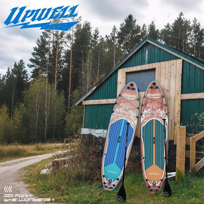 SUP дошка Upwell 350x89 см з сидінням, надувна для дорослих та підлітків, Cypress Blue. Комплект: рюкзак, весло, ліш, насос, плавники.