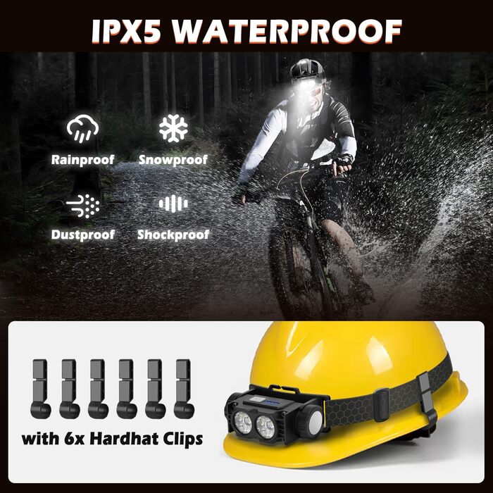 LED налобний ліхтар 2 шт. 2000 люменів, 3 режими, водонепроникний, для риболовлі, бігу, кемпінгу (чорний)