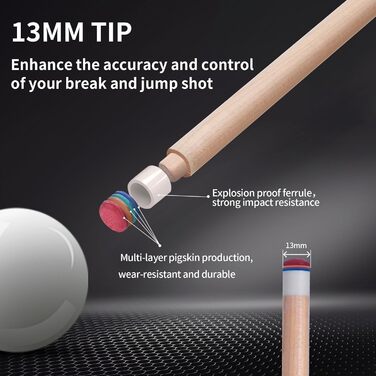 Білий більярдний кий Kmise Professional Pool Cue - 19/20/21 oz з канадського клена, з карбоновою телескопічною насадкою, для дорослих (595г)