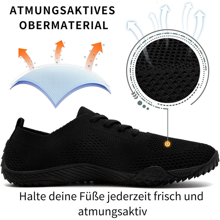 Жіночі кросівки Barfuss - легкі та зручні тапочки для дому та занять спортом, чорного кольору, розмір 39 EU