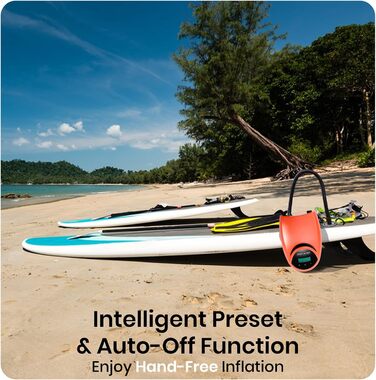 Електричний насос для SUP дошки з акумулятором TONSIM, 20PSI, LCD-дисплей, автоматичне вимкнення, для SUP, каяків, наметів, човнів та повітряних матраців, помаранчевий