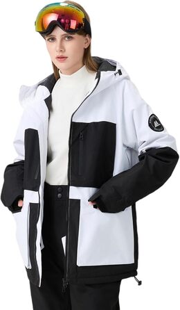Жіночий комплект гірськолижний (2 шт.): куртка та штани HOTIAN. Водонепроникний, вітронепроникний, теплий. Розмір M, колір: чорний + білий