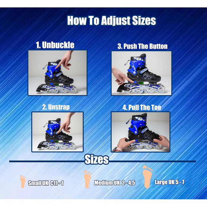 Дитячі ролики-кольоротки з підсвічуванням – ролики для катання для дітей чорно-білі (чорно-сині, розмір M)