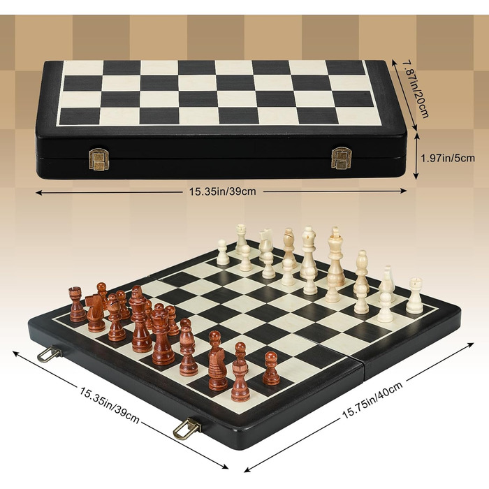 Шаховий набір Joneytech 2 в 1 магнітний, 39х39 см, дерев'яний, складаний, для дорослих та дітей, з додатковою королевою