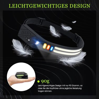 LED налобний ліхтар з акумулятором, ультратонкий, з інтелектуальним сенсором, 1500mAh, супер яскравий, 2 шт. 9 режимів світла, 4 кольори, легкий, водонепроникний для кемпінгу, бігу, риболовлі