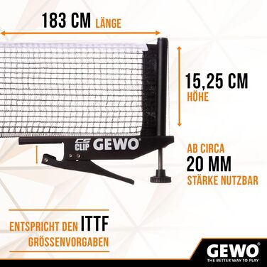 GEWO CS Clip сітка для настільного тенісу, металева, з регулюванням висоти, міцна чорна сітка 152,5 см