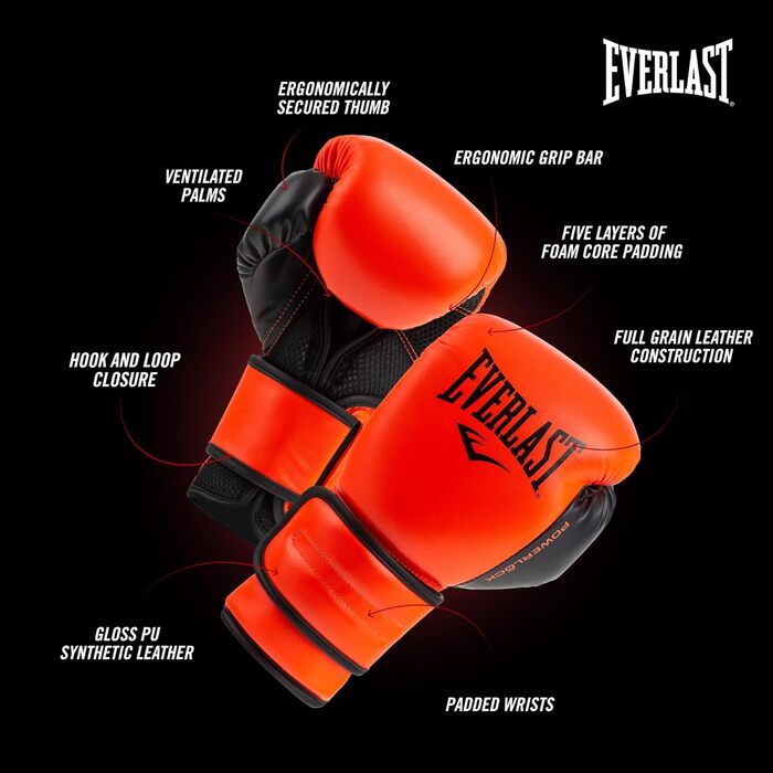 Боксерські рукавички Everlast Powerlock 2R (RED, 16OZ) – унісекс, дорослі