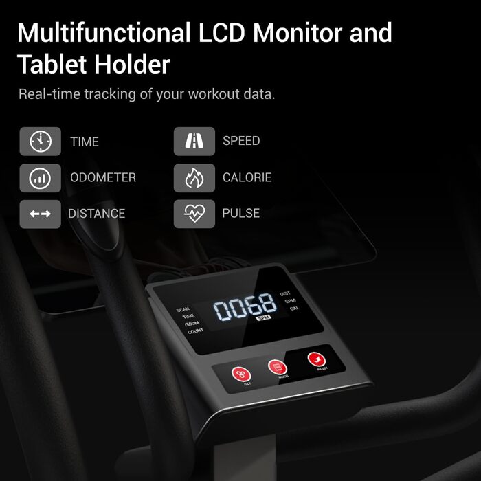 UMAY Еліптичний тренажер для дому з 16 рівнями опору, тихий магнітний еліпс, довжина кроку 40 см, датчики пульсу, LCD-дисплей, максимальне навантаження 159 кг (ET70)