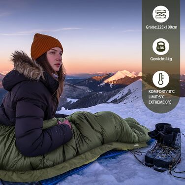 Спальний мішок AGEM для дорослих: 3-4 сезони, 225x100 см, 4-5 кг, для кемпінгу та риболовлі