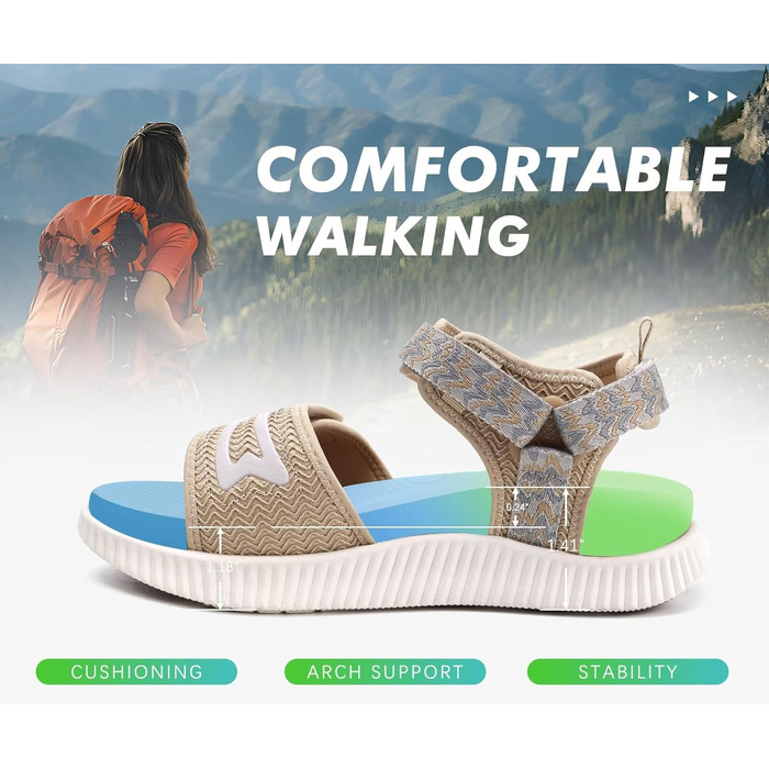 Жіночі трекінгові сандалії KuaiLu: зручні ортопедичні сандалії для піших прогулянок та спорту, літні сандалії з відкритим носком, регульовані на липучках, 41 EU, бежевий