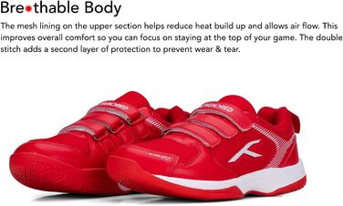 Бадмінтонні кросівки HUNDRED Court Star для дітей та юніорів | Легкі | X-Cushion | Для залу: бадмінтон, теніс, сквош, настільний теніс, баскетбол та падел (червоно-білі, 37 EU)