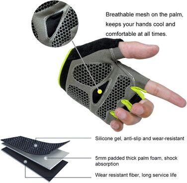 Велосипедні рукавички для чоловіків MTB, рукавички для тренувань та велоспорту, напівпальцеві. Підходять для шосе та гірського велосипеда, силових тренувань. Зручні літні рукавички для чоловіків та жінок (2#Чорний та зелений-M)