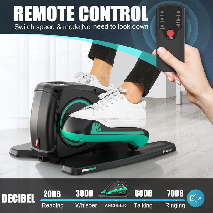 ANCHEER Міні-еліптичний тренажер під стіл - тихий педальний тренажер для літніх людей, офісу та дому, м'яке сидяче тренування для ніг, інтелектуальний LCD-дисплей, пульт дистанційного керування, зелений