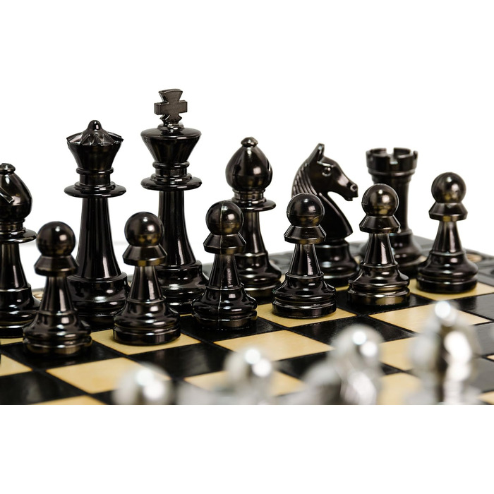 Шаховий набір Silber Staunton 40см, фігури з металізованого пластику, дерев'яна шахівниця