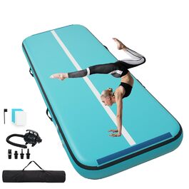 Килимок гімнастичний Quashley надувний 20 см, з липучками, 4/4.9/6 м, для дому, тренувань, чирлідингу, з електронасосом, зелений