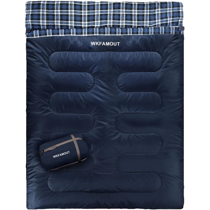 Спальний мішок для двох дорослих, 220x150 см, фланель, Navy, водонепроникний, для кемпінгу та подорожей