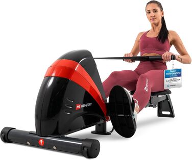 Гребний тренажер Hop-Sport Boost для дому, складаний, з комп'ютером, магнітною системою гальмування, 10 рівнів, кулькопідшипникове сидіння, до 120 кг, червоний
