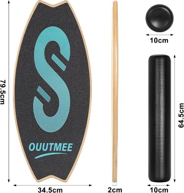 Баланс-борд Surfin Holz 6: для дітей та дорослих, 6 режимів, тренування балансу з роликом та кулею, 79.5 x 34.5 см