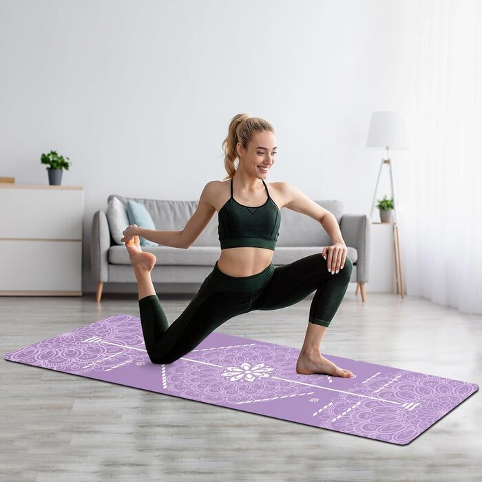 Йога мат Haquno Extra dicke 6 мм – неслизька тренувальна килимок для HIIT, Pilates, домашніх тренувань та з безкоштовним ремінком для перенесення, фіолетовий