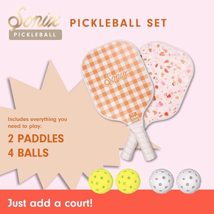 Набір для піклболу Sonix: 2 ракетки, 4 м'ячі, сумка. Поверхня з скловолокна, схвалено USAPA, дизайн Sherbet Konfetti