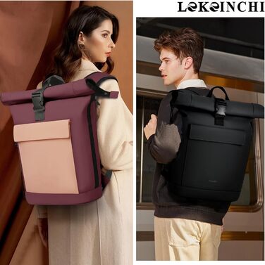 Рюкзак Lekeinchi Rolltop для жінок і чоловіків, водонепроникний, з відділенням для ноутбука 17 дюймів, універсальний міський рюкзак для подорожей, навчання, роботи, бордовий