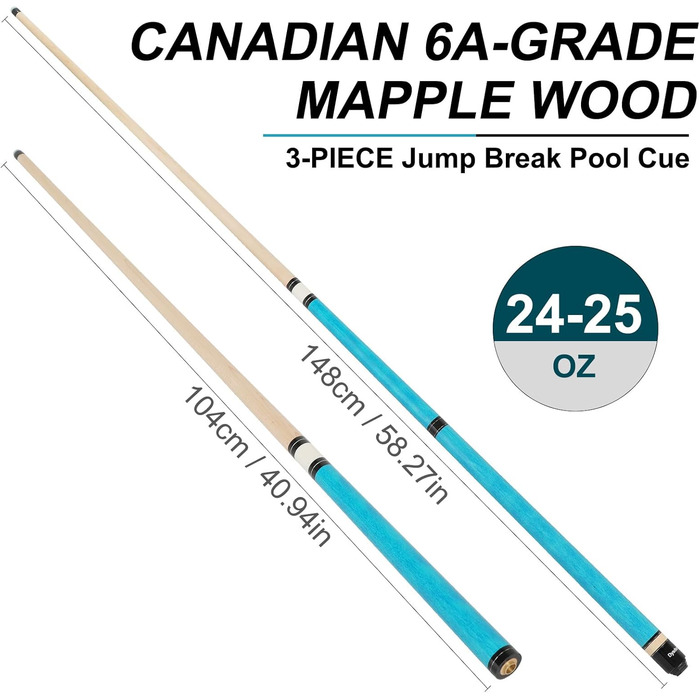 Більярдний кий Dysdensa Queuestab, 680-750 г, канадське кленове дерево, 14 мм, кристалізована накінечник, 3 частини, синій колір