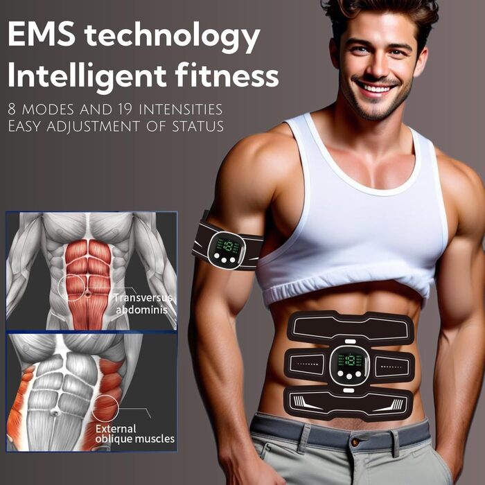 EMS тренажер для пресу Pro, стимулятор м'язів живота, 8 режимів та 19 інтенсивностей для пресу, інтелектуальна фітнес-стимуляція, цільова стимуляція м'язів живота