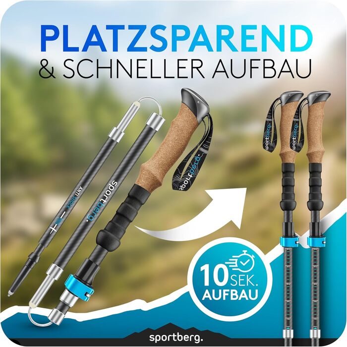 Складані телескопічні палиці для скандинавської ходьби та хайкінгу з карбону з корковими ручками, регульовані за висотою, унісекс