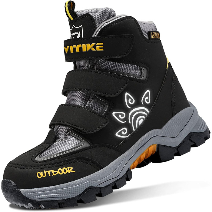 Дитячі зимові черевики ASHION: утеплені, для хайкінгу та трекінгу, розмір 38 EU, чорно-жовті