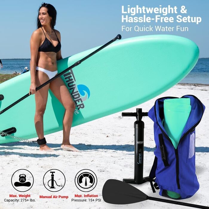 Надувна SUP-дошка SereneLife з повним комплектом аксесуарів, стійка дошка для сапбордингу для дітей і дорослих, надувний серфборд із сумкою, веслом, антиковзким покриттям і насосом