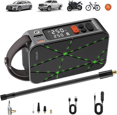Електричний насос YUNLAN 150PSI, портативний компресор з акумулятором і LED-дисплеєм для авто, велосипеда, мотоцикла, м'ячів