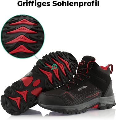 Черевики для туризму жіночі та чоловічі, зимові, водовідштовхувальні, чорно-червоні (36 EU)