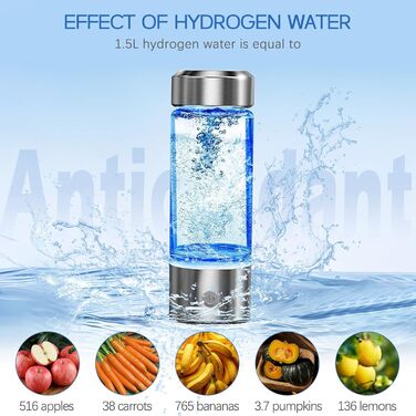 Гідрогенова пляшка для води 2024, портативний іонізатор водню, генератор водневої води, скляна антиоксидантна пляшка для пиття, анти-ейджинг, 2 штуки