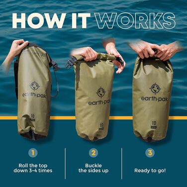 Earth Pak Packsack 55L: Водонепроникний рюкзак з водонепроникним чохлом для телефону – ідеальний для каякінгу, піших прогулянок, кемпінгу, риболовлі, катання на човні та рафтингу (білий)