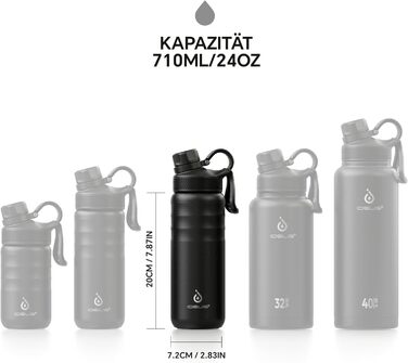 Термос-бутилка IDEUS 710 мл, вакуумна, з нержавіючої сталі, подвійні стінки, спортивна, з герметичною кришкою, чорна