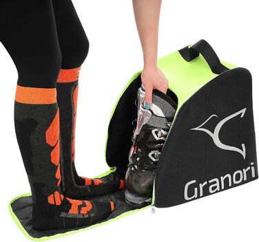 Чохол для лижних черевиків з рюкзаком та місцем для шолома та аксесуарів | Чохол для лижних черевиків, рюкзак для лиж, сноуборду та ковзанів (неоновий жовто-чорний)