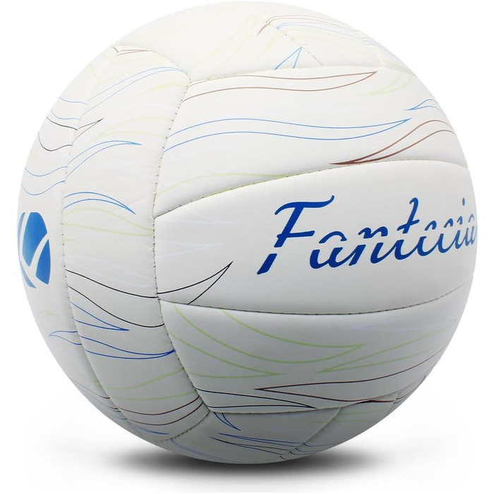 Волейбольний м'яч Fantecia, розмір 5, шкіряний Soft-Touch, білий, з насосом, для гри в приміщенні, на вулиці, в басейні, на пляжі та в саду