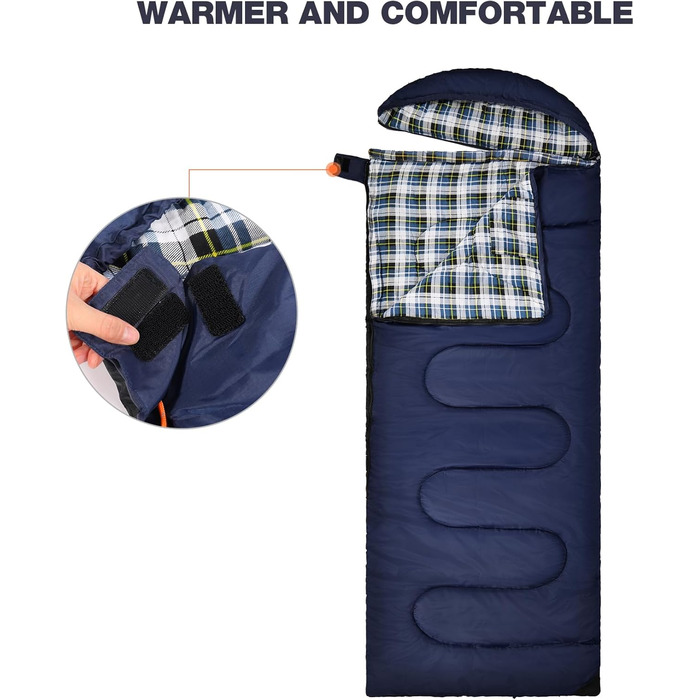 Спальний мішок Redcamp Baumwoll-Flanell для кемпінгу, 3-сезонний, теплий та комфортний, для дорослих, вага наповнювача 1.8/2/3 кг, колір морський блакитний