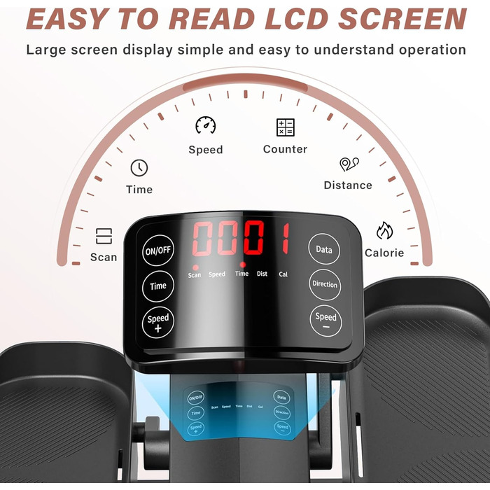 Електричний крострейнер для дому: міні-еліптичний тренажер з пультом, дисплеєм, 12 швидкостей. Підходить для людей похилого віку та дорослих