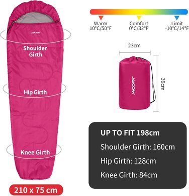 Сплячий мішок JAICOM 3/4 сезонів Ultraleicht Mumienschlafsack (800г/1600г) для дорослих - Outdoor, кемпінг, трекінг, інше (Рожевий)