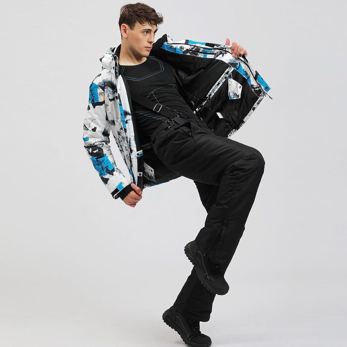 Комплект гірськолижний чоловічий HOTIAN: куртка та штани, зимовий костюм, водонепроникний, вітронепроникний, синій+чорний