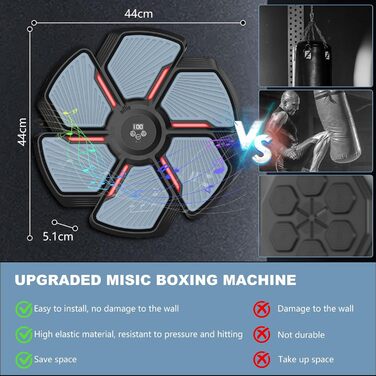 Музичний боксерський тренажер SWBSLL з рукавичками, LED-підсвіткою та Bluetooth, 9 швидкостей, 9 режимів, 30 рівнів гучності, для дорослих та дітей
