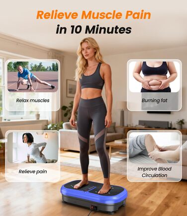 Вібраційна платформа для фітнесу 200W з пультом, 120 рівнів, ультразвук & гумові ніжки – для домашніх тренувань, підтяжки м'язів та відновлення, ідеально для жінок та літніх людей (Блакитна)