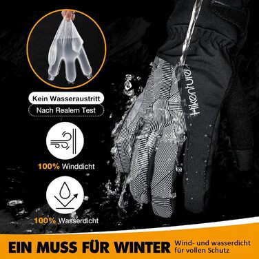 Зимові рукавички HIKENTURE: водонепроникні, для їзди на велосипеді, катання на лижах, чоловічі/жіночі, термо, чорно-сірий, розмір L