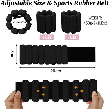 Важкі манжети на зап'ястя Omtofo, 2 шт (по 0,45 кг), регульовані, для йоги, танців, пілатесу, аеробіки, кардіо, ходьби, зелені (чорні)