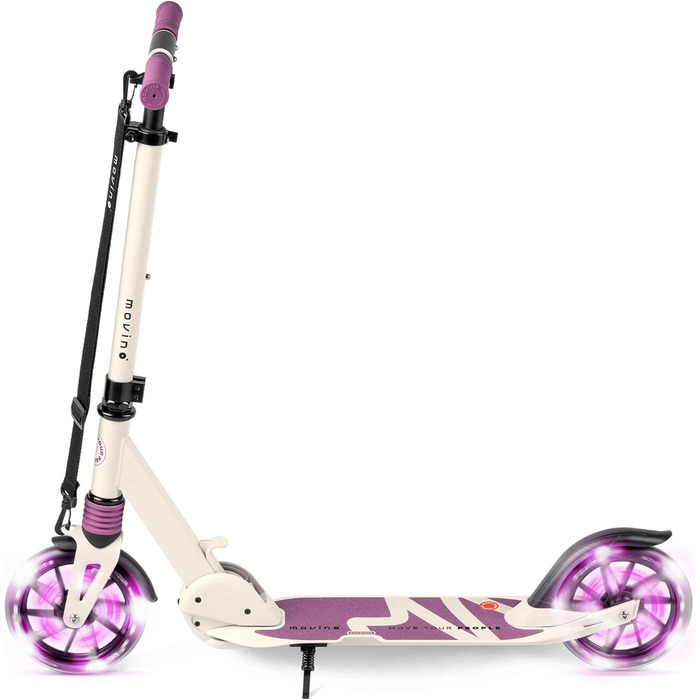 Електросамокат Movino City Light для дітей та підлітків, 180 мм колеса, амортизатори, регульований кермо, бежево-фіолетовий